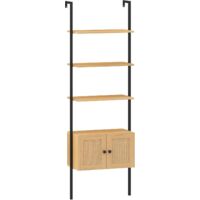 GOPLUS Bibliothèque Étagère Murale, Étagère Rangement avec 3 Niveaux et Armoire en Rotin PE, Bibliothèque Murale avec Structure en Métal pour Salon, Chambre, 60x31,5x184cm