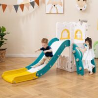 GOPLUS 6 en 1 Toboggan Interieur Enfants avec Panier de Basketball, Télescope, Espaces de Cachette et Rangement, Aire de Jeux Intérieur Exterieur Idéal pour Tout-Petits 1-3 Ans (Vert+Jaune)
