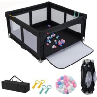 GOPLUS Parc Bebe Pliable 150x150cm, Parc Enfant Modulable avec 50 Balles Océaniques, 4 Poignées, Maille Respirante, Sac de Transport, Centre d'Activités pour 0-3 Ans