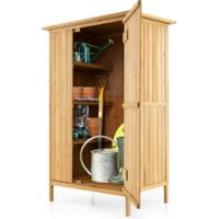 GOPLUS Abri de Jardin en Bois de Sapin, Armoire de Jardin avec Toit Incliné en Asphalte, 3 Étagères, 5 Crochets & Portes Verrouillables, Abris pour Outils Extérieure, pour Terrasses, Balcon, Naturel