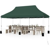 GOPLUS 3x6M Tonnelle Jardin Pliable, Hauteur Réglable, Entrées Zippées, Fenêtres, Sac de Transport, Sac Lesté Pavillon Portable Instantanée Pop-Up pour Fête,Mariage (Vertsans Bâche, 3x6M)