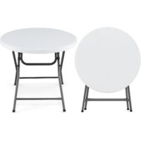 GOPLUS Table Ronde Pliante Jardin Exterieure φ 81CM, Plateau en HDPE, Pieds Métalliques Robustes et Patins Antidérapants, pour Pique-Nique,Camping, Charge 75 kG