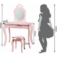 GOPLUS Coiffeuse pour Fille de Style Princesse Européenne, Table de Maquillage pour Enfant avec Tabouret, Miroir et Tiroir en MDF, Pieds en Bois de Pin, 70 x 34 x 105CM (Rose)