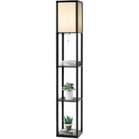 Goplus – Lampadaire intérieur 1,6m avec 3 étagères en MDF – Abat-jour en tissu – Culot E27 – Tension 220-240V – Pour salon, chambre, bureau (Noir)