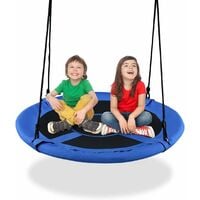 GOPLUS Balancoire Nid d’Oiseau Rond, Balancoire de Jardin en Tissu Oxford et PP, Ø100CM, Hauteur Reglable 100-160CM, Charge Maximale 150KG, pour Enfant/Adulte/Animaux de Compagnie (Bleu)