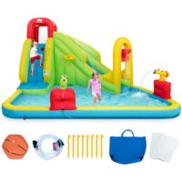 GOPLUS Château Gonflable,Aire de Jeux Gonflable avec Toboggan pour Exterieur , Toboggan Aquatique Gonflable avec Fusils a Eau en Plein Air pour Enfants, 400X335X230CM(Pompe Non-Inclus)