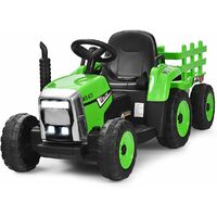 Goplus – Tracteur électrique enfant avec remorque – Batterie 12V – Roues motrices arrière – Phare à LED – Ceinture de sécurité – Télécommande – Charge max 30kg