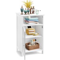 GOPLUS Meuble de Rangement pour Salle de Bains, Armoire de Salle de Bain en MDF avec 1 Porte,Armoireavec Etagere Reglable,Colonne de Salle de Bain,Armoire de Salle de Bain,Blanc