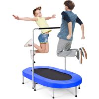GOPLUS Trampoline de Fitness Pliable pour Enfantset Adultes avec Poignee Reglable de Hauteur sur 5 Positions, Trampoline Parent-Enfant Ovale Interieur et Exterieur, Charge Max. 150KG Bleu