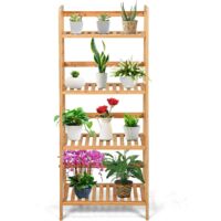 Goplus – Étagère vintage 4 niveaux en bambou naturel – Dimensions 48x32x115 cm – Support à plantes et rangement – Design écologique et stable