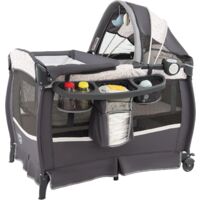 GOPLUS Lit Parapluie Bébé Pliable avec Matelas, Berceau Bébé Evolutif avec Table à Langer, Boîte à Musique et Roues Verrouillables, Lit de Voyage avec Sac de Transport pour 0-3 Ans (Gris-Rose)