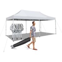 Goplus – Tonnelle de jardin pliable 3x6M pour 16-20 personnes – Tente barnum commerciale – Hauteur réglable 3/3,15/3,3M – 10 piquets et 4 cordes à vent