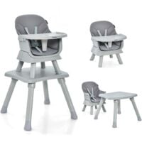 GOPLUS 6 en 1 Chaise Haute Bébé Convertible, Table de blocs, Plateau Amovible,Harnais à 5 Points,pour bébé 6-36Mois,57x58x98cm,Gris