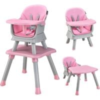 GOPLUS 6 en 1 Chaise Haute Bébé Convertible, Table de blocs, Plateau Amovible,Harnais à 5 Points,pour bébé 6-36Mois,57x58x98cm,Rose