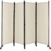 GOPLUS Paravent Séparation Pliant avec Roulettes-Cadre en Métal-Idéal pour Maison,Bureau,Hôpital,225x173CM,4 Panneaux,Beige