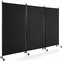 GOPLUS Paravent Séparation Pliant avec Roulettes-Cadre en Métal-Idéal pour Maison,Bureau,Hôpital,260x180CM,3 Panneaux,Noir