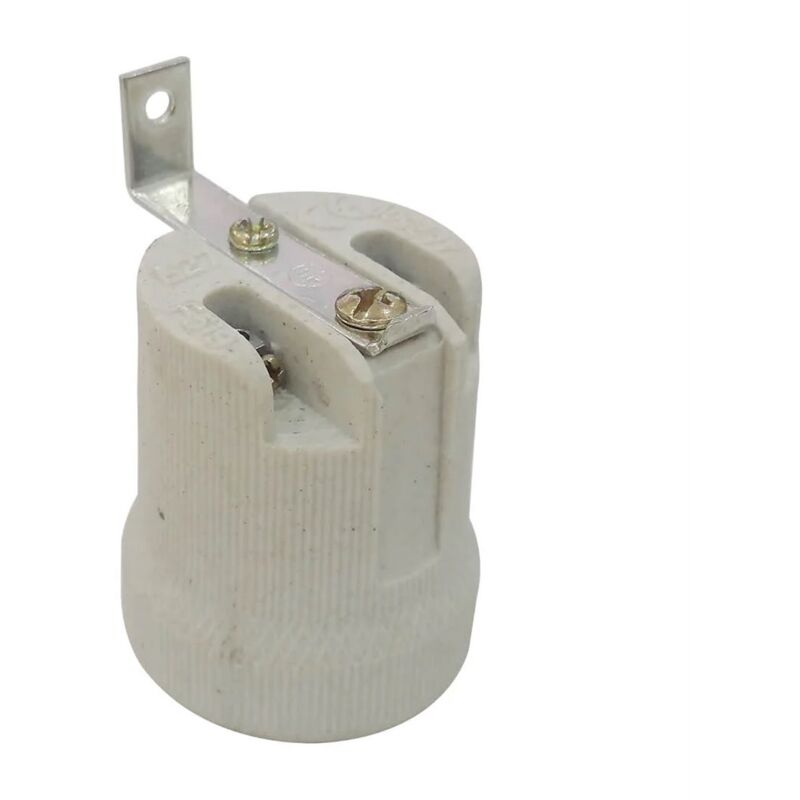 Portalampada E27 In Porcellana Bianca, Attacco In Ceramica Con Clip Laterale Per Lampadine A Vite