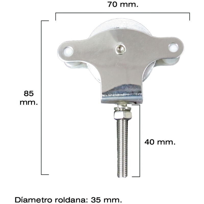 Puleggia Per Stendibiancheria In Acciaio - 39mm Con Vite M6x60mm - Foto 4