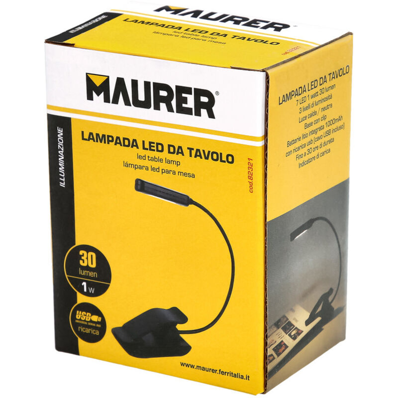 Torcia da tavolo a led con clip ricaricabile USB con 3 tonalità di luce e 3 livelli di luminosità Lampada da lettura con torcia