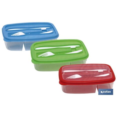 Portapranzo rettangolare con posate Capacità: 1,5 litri Disponibile in vari colori