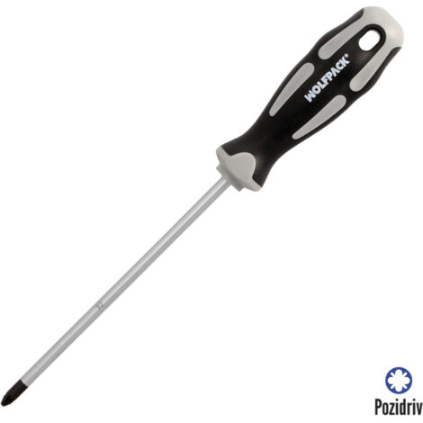 Cacciavite Pozidriv in acciaio S2 Manico in TPR bimateriale. Misura PZ 2 x Ø 6 x 150 mm. DIN5262. (1/5)