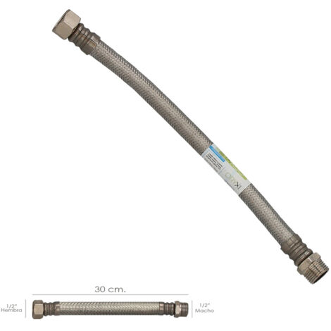 Tubo Flessibile Gas Acciaio Inox 3000mm - &frac12;" Femmina/Femmina, UNI EN15266, Made In Italy