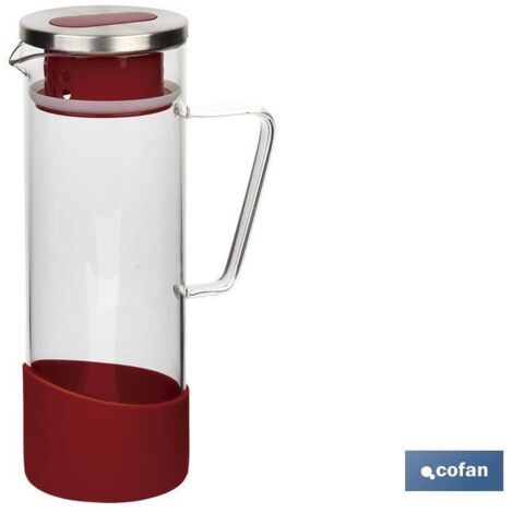 Brocca di vetro borosilicato  Capacità: 1300 ml  Vari colori  Dimensioni: 27,5 x 16,5 x Ø10 cm