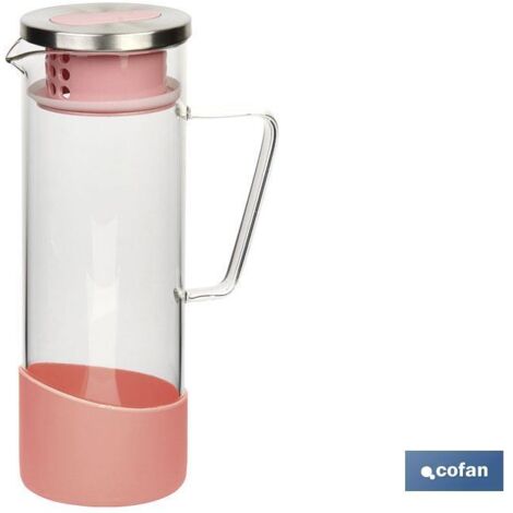 Brocca di vetro borosilicato  Capacità: 1300 ml  Vari colori  Dimensioni: 27,5 x 16,5 x Ø10 cm