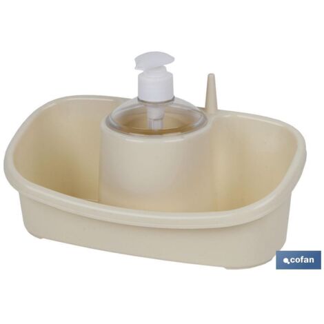 Dispenser per sapone con porta-spugna  Beige o grigio chiaro  Dimensioni: 26 x 13 x 16,5 cm