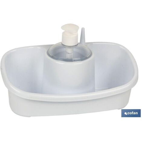 Dispenser per sapone con porta-spugna  Beige o grigio chiaro  Dimensioni: 26 x 13 x 16,5 cm