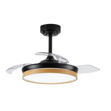 wonderlamp - Ventilador de techo con aspas retráctiles, Ventilador de techo con luz LED Arpino Blanco+Madera CCT 3000-4000-6000K, Intensidad Regulable 45W, Silencioso