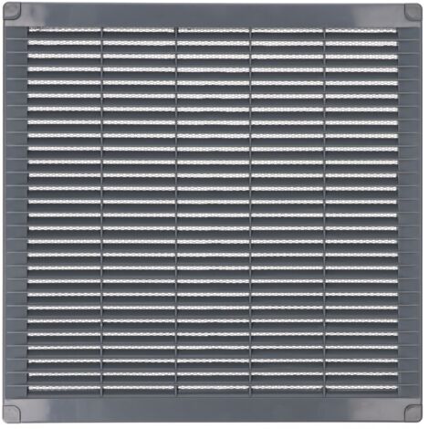 Griglia di ventilazione quadrata con tappi e zanzariera realizzata in ABS di colore grigio 30x30x0,7cm EDM