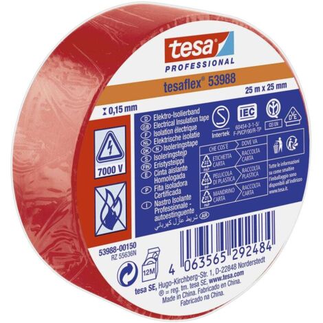 Nastro isolante in PVC rosso, 25 m x 25 mm