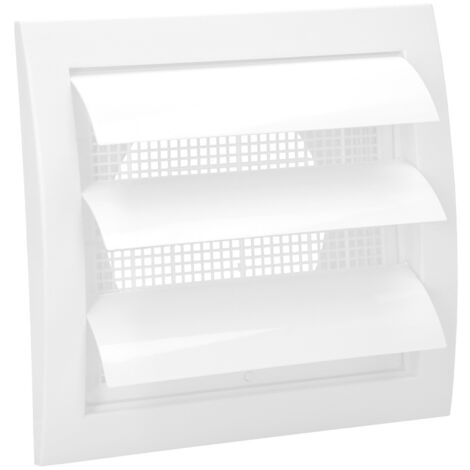 Griglia in plastica con rete posteriore e lamelle orientabili 152x148mm con connettore posteriore Ø95mm, bianca