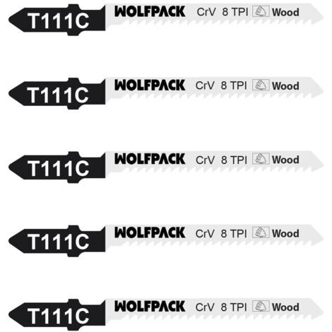 WOLFPACK LINEA PROFESIONAL Lame per seghetto alternativo per legno taglio medio 5 pz. Lama in cromo vanadio 58. Attacco a T Universale