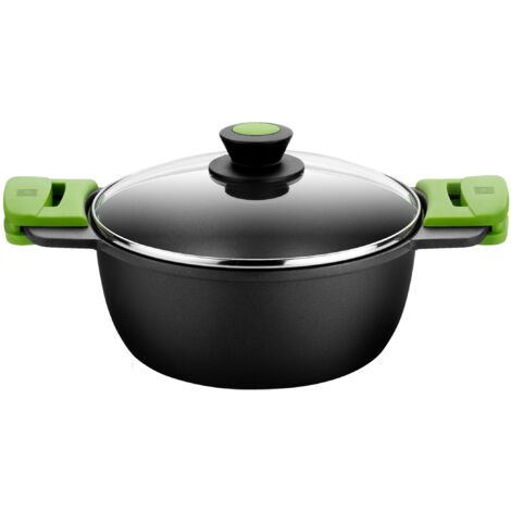 Casseruola profonda da 20 cm/2,4 L con coperchio in vetro, pentola antiaderente multiuso con coperchio, senza PFOA, rivestimento in pietra, pentola a induzione per cucina o ristoranti (rosa