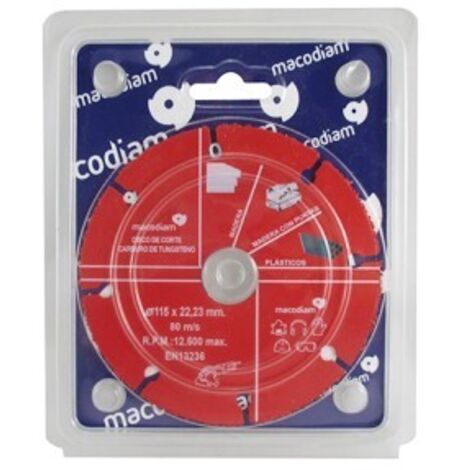 Disco da taglio in carburo di tungsteno per legno, plastica e PVC 115 mm x 22,23 mm (1/2)