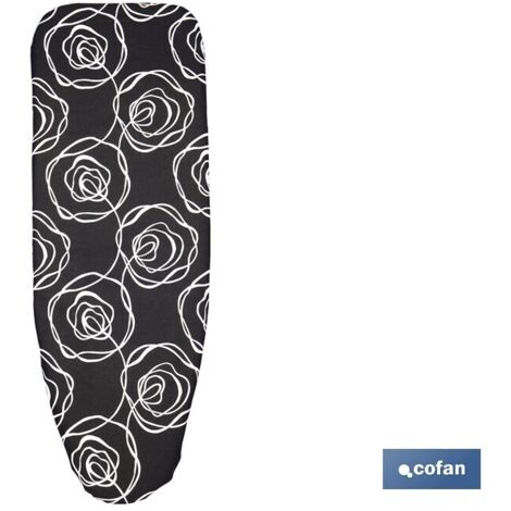Copriasse da stiro elastico trapuntato con motivo floreale 135x53cm in cotone bianco e nero (1/4)
