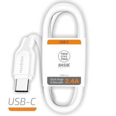 Cavo USB-A a USB-C (2,4 A 5 V) lungo 1 metro, colore bianco (1/2)