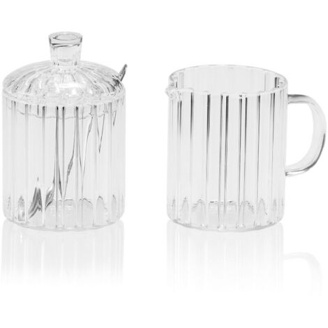 Set zuccheriera Ø7x11,5cm e lattiera Ø7x10,5cm con capacità 200ml in vetro (include cucchiaio in acciaio inox) (1/3)