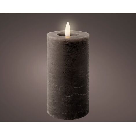 Candela LED in cera grigia, superficie rustica, ø7 x 15 cm (1/2)