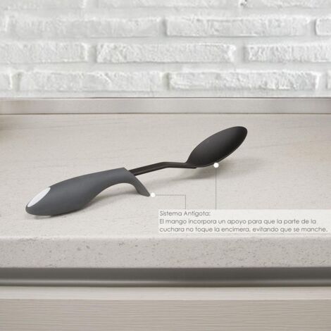 Cucchiai Da Cucina In Silicone Con Manico In Legno: Set Antiaderente Resistente Al Calore 33,5 Cm (Nero/Bianco) - 3