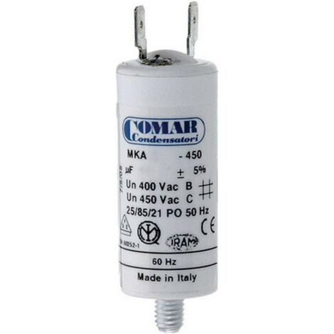 Condensatore di avviamento MKA 1uF 5% 450V Ø3,4x6,3cm con picchetto M8 e faston semplice 6,35 Konek (1/2)