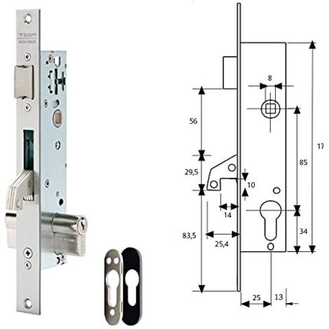 Tesa Assa Abloy 2240253NI Serratura a punto singolo De Leva a levetta per profili metallici Ingresso in acciaio inox 25 mm 2240 (1/3)