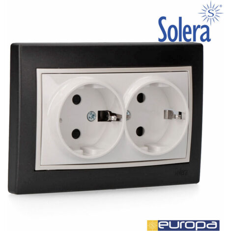 SOLERA 42938 Base bipolare doppia fissa 2P+T 16A Nero S.Europa, 50 W, 250 V, Neutro (1/6)