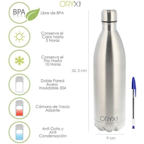 Thermos Giostyle Silver 0,35L: Bottiglia Termica In Acciaio Inox 304, Mantiene Bevande Calde E Fredde, Priva Di BPA