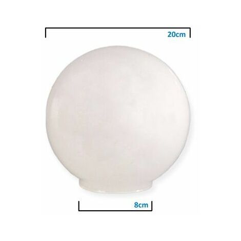 Paralume in vetro opalino a sfera 20cm bocca 8cm