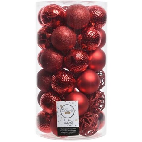 Tubo con 37 Palline Decorative Rosse per Albero di Natale Ø6cm