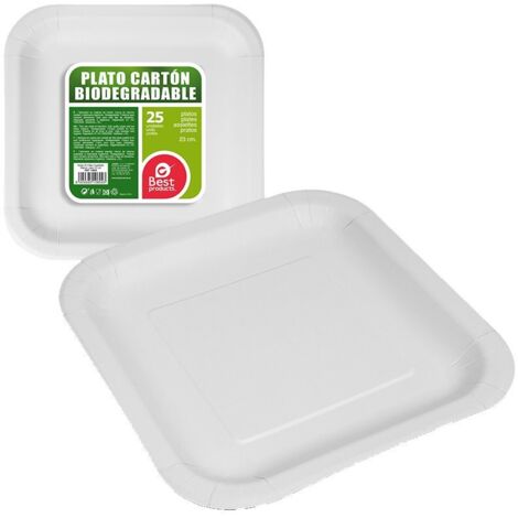 Confezione da 25 Piatti Quadrati in Cartone Bianco 23x23x2cm Migliori Prodotti Verde