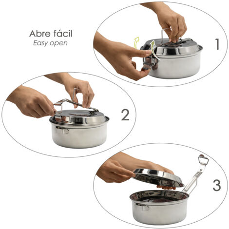 Contenitore Per Pranzo In Acciaio Inox Acan – Diametro 18 Cm, Altezza 10 Cm, Con 2 Piatti Inclusi